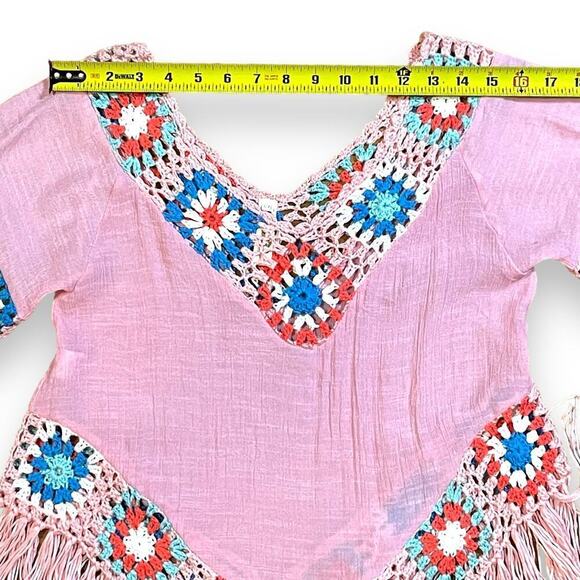 Shoreline Blouse Womens Pink Crochet Crepe Granny Square Size L/XL RUNS SMALL - Picture 2 of 6